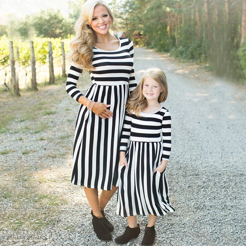 Family Look Mother And Daughter Dresses Family Matching Clothes Striped ...