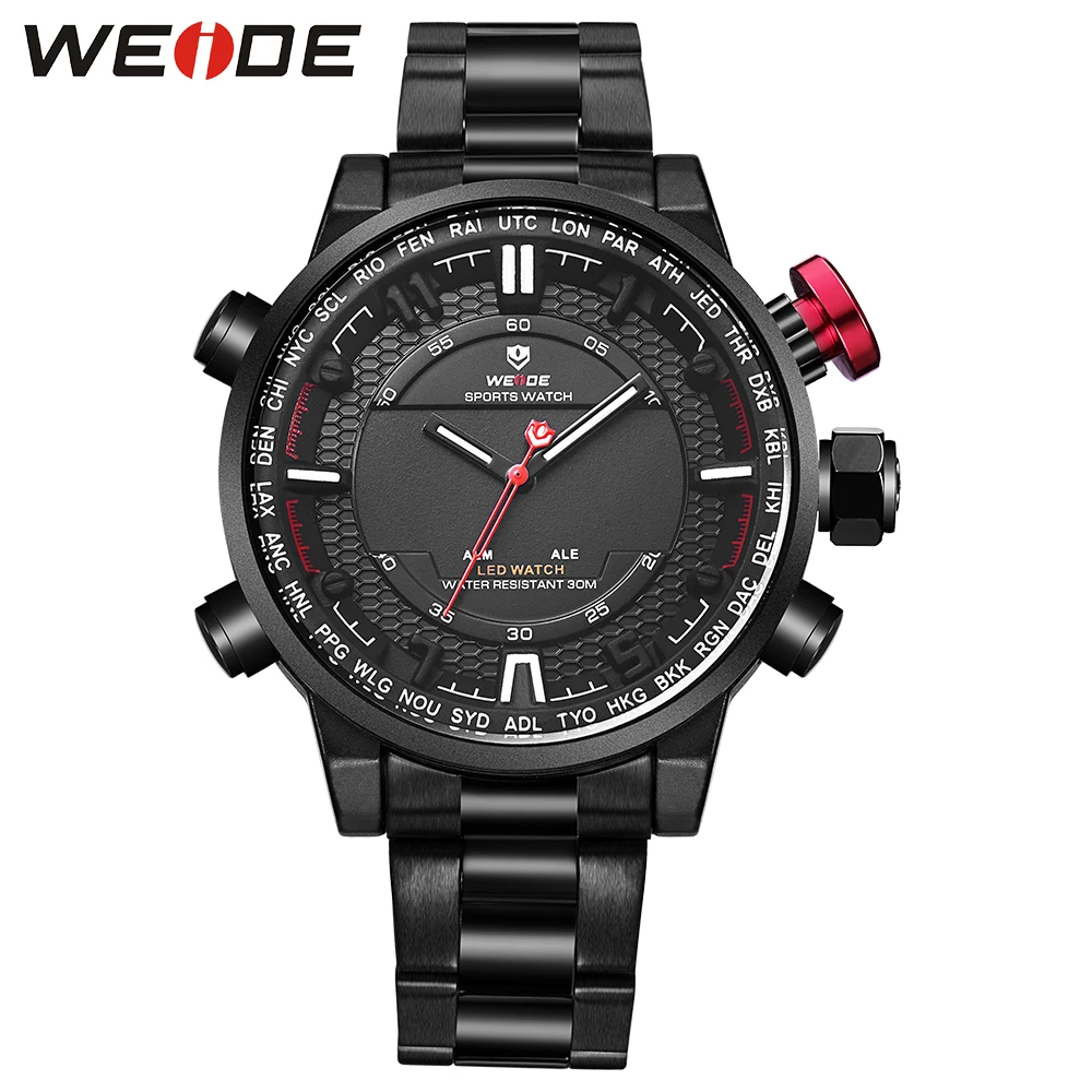 

WEIDE Watch Mens Sports Watch Men Digital Quartz LED Display Alarm Military Watch Steel Bracelet Clasp Running Man Wristwatches