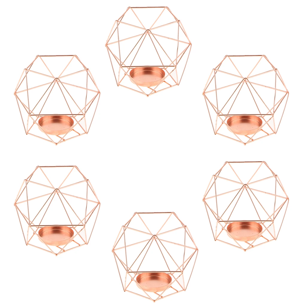 6 Pieces 3D Geometric Candlestick Candle Holder Mood Light Holder Wedding Home Decor