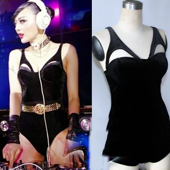 

2018 Jazz New Black Sexy Leotard Women Dj Female Singers stage Nightclubs DS Showing Bodysuit Clothing Bar costumes Y10622