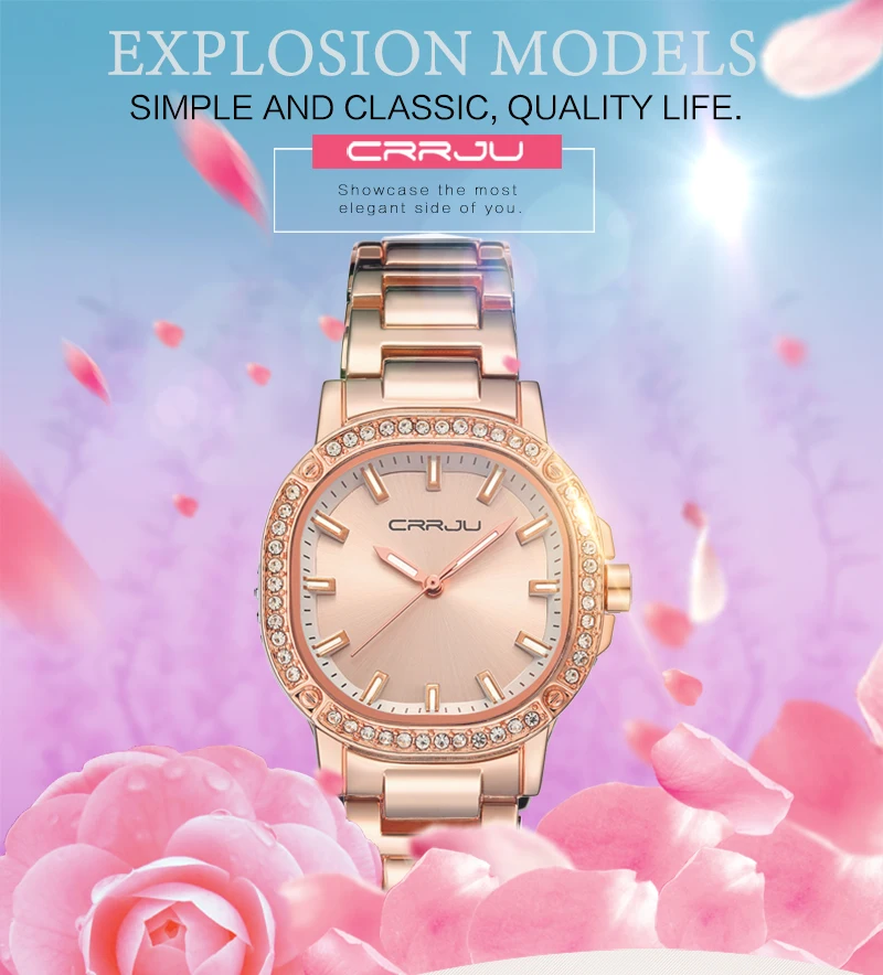 CRRJU водонепроницаемые часы из розового золота Женские Кварцевые Часы Дамские Лидирующий бренд Роскошные женские наручные часы для девушек часы Relogio Feminino