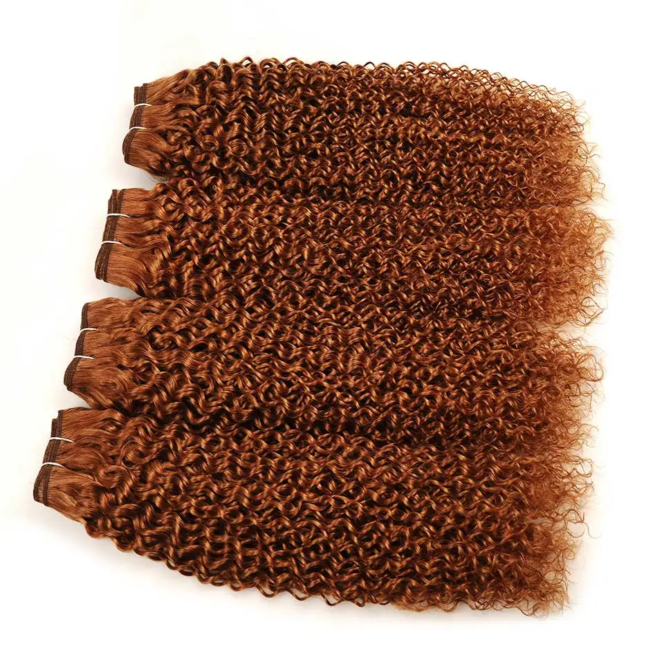 Pinshair Pre-Colored 10-26 Non-Remy Brazilian Jerry Curly Color 30 Hair Weave 4 Bundles 400GPack 100% Human Hair  Thick Wefts (66)
