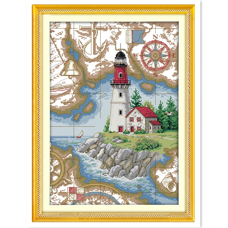 

Lighthouse 5 11CT 14CT Printed On Canvas Embroidery Cross Set Home Decoration Home Decor Needlework Painting DIY Set