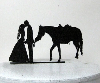 

Acrylic Horse eating my bouquet Silhouette wedding cake toppers custom color engagement bridal shower party tools