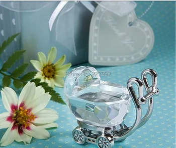

50Pcs Kids Birthday Party Favors Crystal Baby Shower Souvenir New Born Baby Shower Boy Girl +Silver Gift Box Free DHL