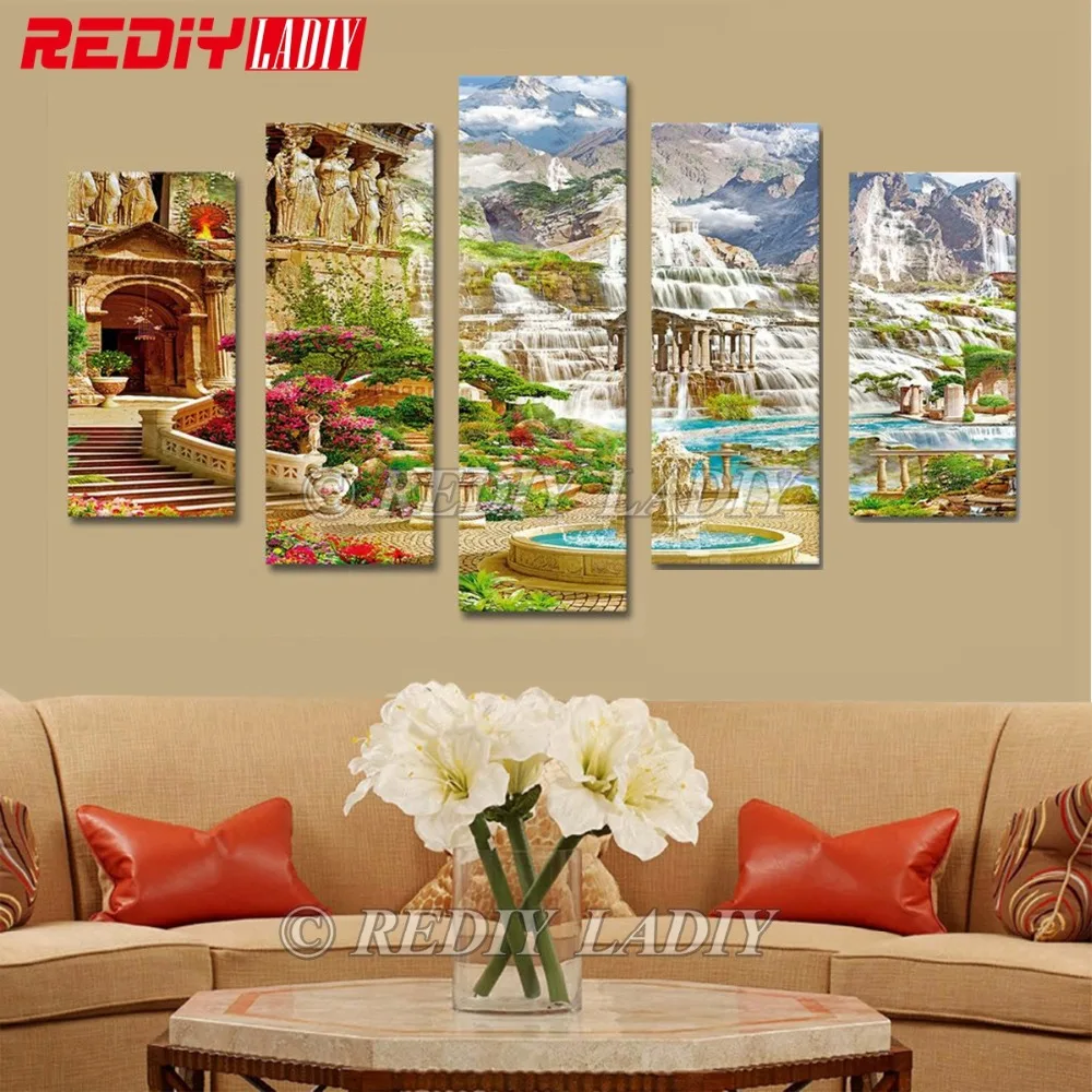 

REDIY LADIY Diamond Painting Triptych Full Diamond Embroidery Crystal Modular Picture Waterfall Mosaic Multi Pictures Wall Art