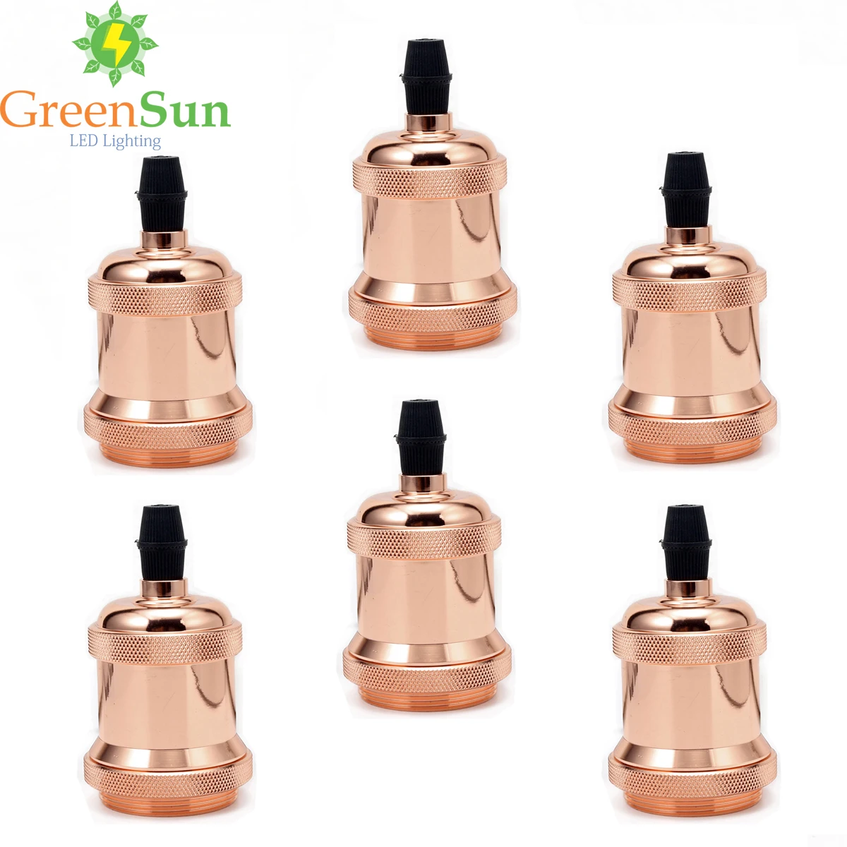 Rose Gold Greensun 6 шт. античная латунь E27 Алюминий Ретро лампа держатель Винтаж винт лампы База кулон Освещение разъем потолочный светильник адаптер - Цвет: Rose Gold