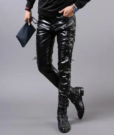All leather pants 27-36! новая мужская одежда тонкий модный мотоциклетный кожаный брюки плюс размер соединенный кожаный брюки мужские бар Сценические костюмы - Цвет: All leather pants