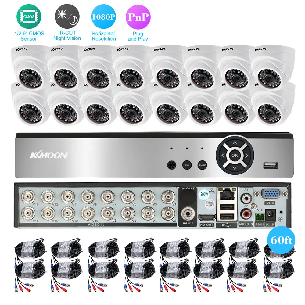 KKmoon 16CH AHD система безопасности DVR HD 1080P AHD купольная CCTV камера система обнаружения движения ночное видение наблюдение AHD комплект