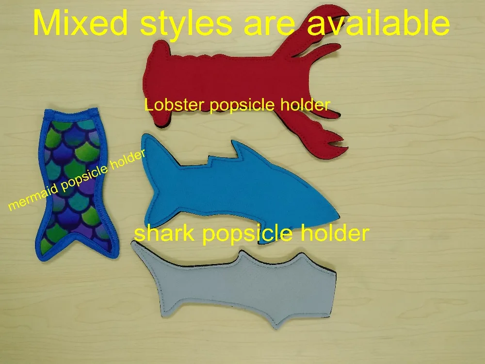 

50pcs/lot free shipping Mermaid & Shark & Lobster popsicle holder neoprene Ice Pop Sleeves Freezer for kids gift