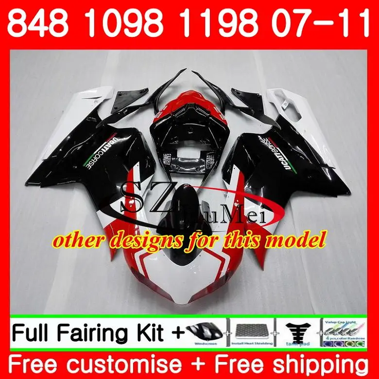 Корпус для поездок на мотоцикле DUCATI 848R 1098R 848 1098 1198 07 08 09 10 11 Белый Черный 79SH22 1098 S 848 S R 1198 S 2007 2008 2009 2010 2011 обтекатель