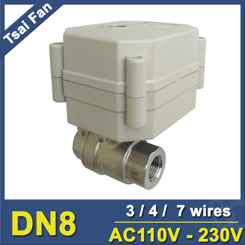 AC110-230V 3/4/7 Wires DN8 Electric Ball Valve TF8-S2-C BSP/NPT 1/4'' Stainless Steel Valve 2-Way Automated Valve