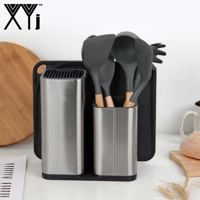 D.10 Pcs Set XYj набор кухонных принадлежностей, силиконовая кухонная утварь, натуральная Акация, твердая деревянная ручка, черный кухонный нож, держатель, блочная подставка - Цвет: D.10 Pcs Set