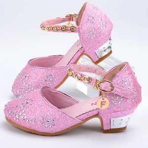 ULKNN/сандалии для девочек; обувь принцессы; летние дышащие сандалии; стразы; цвет розовый; школьная обувь; детские сандалии; детская обувь - Цвет: Pink