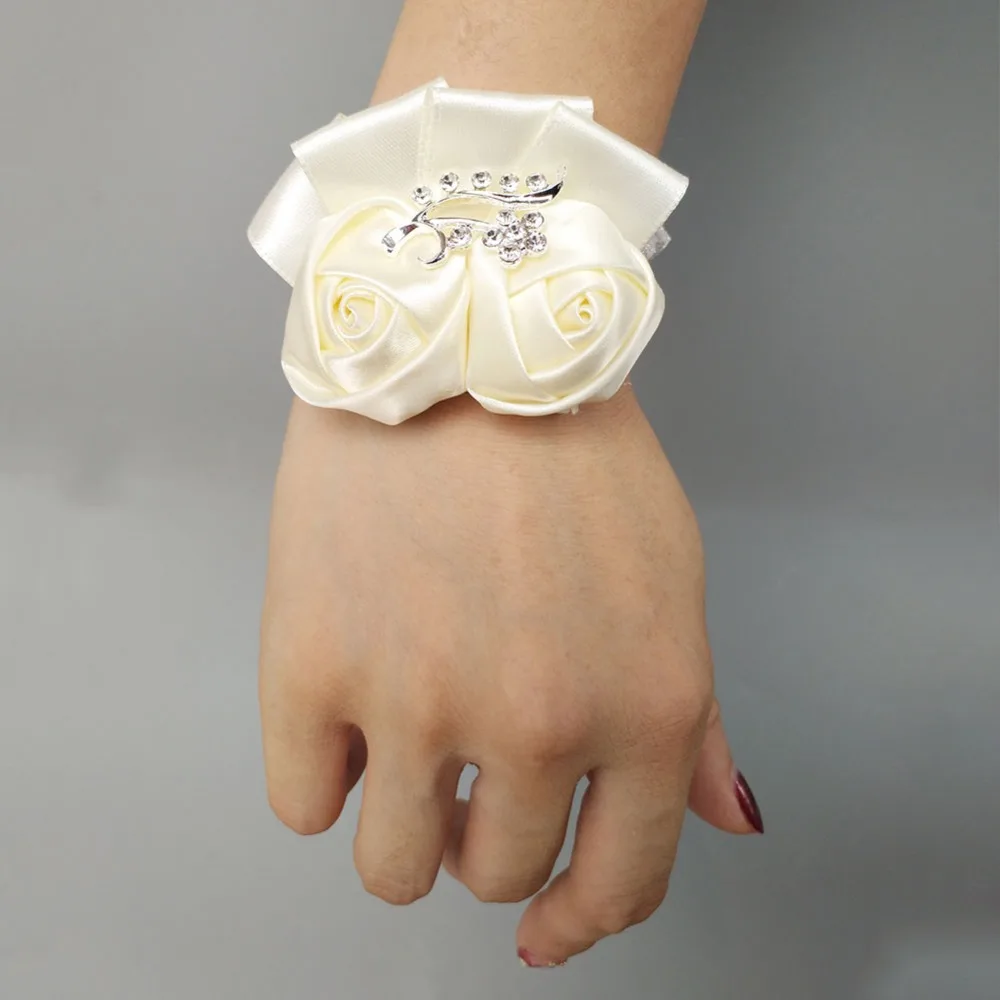 

6pcs/lot Bride bridesmaid sister wrist flower ribbon silk bouquet wedding wrist decoration custom different colors SW1317