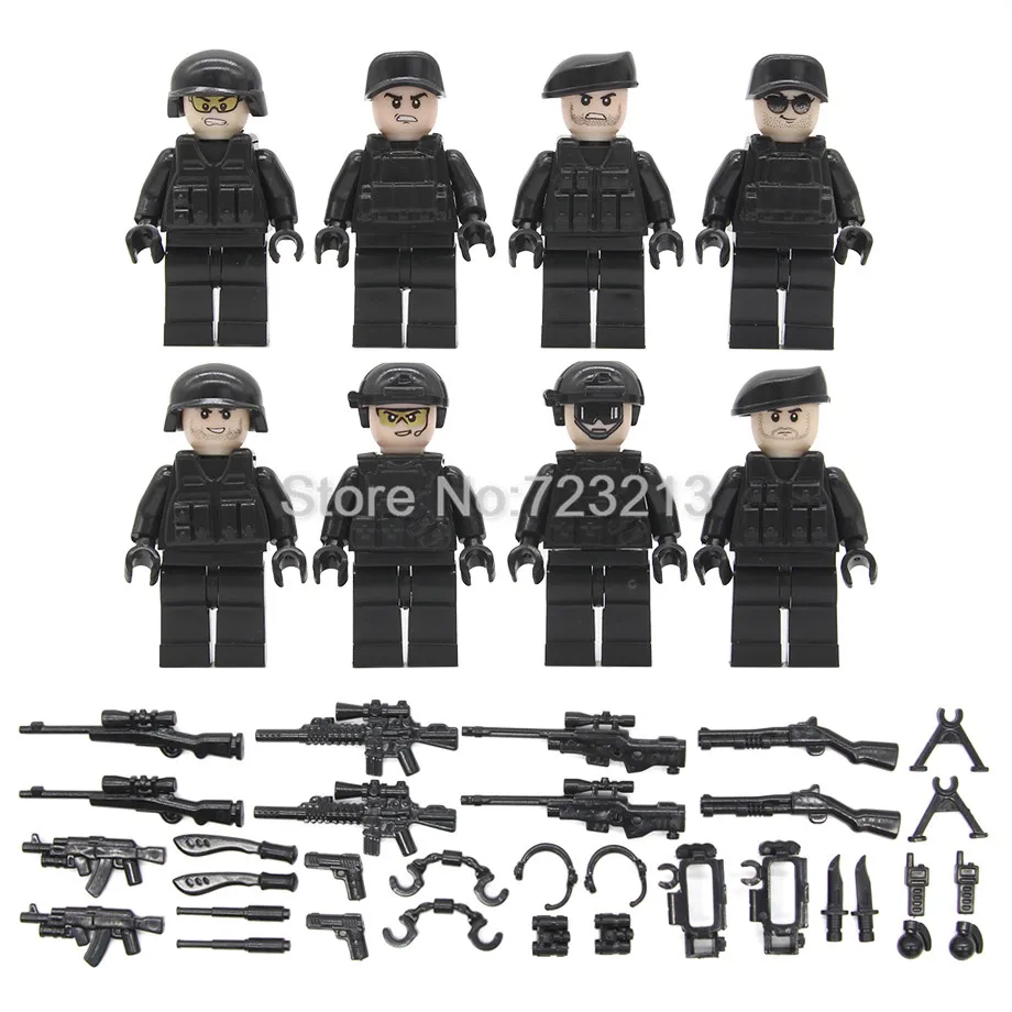 

8pcs/lot Military SWAT Teams Figure Set Legoingly Police Weapon Model Building Blocks kits Brick Toys for Children 1620A