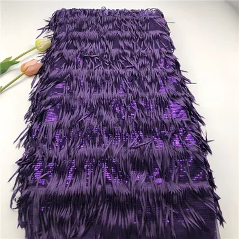 

Latest African Sequins Laces 2019 Luxury Purple Royal Blue Nigerian Lace Fabrics With 3d Fringe Tassel French Mesh Lace Fabric