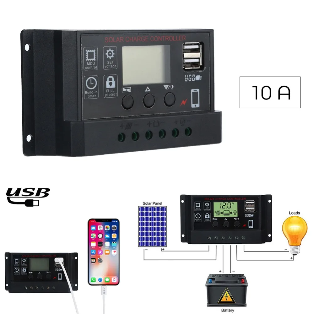 

10/20/30/40/50/60A Auto Solar Panel Battery Charge Controller PWM LCD Display Solar Collector Regulator with Dual USB Output