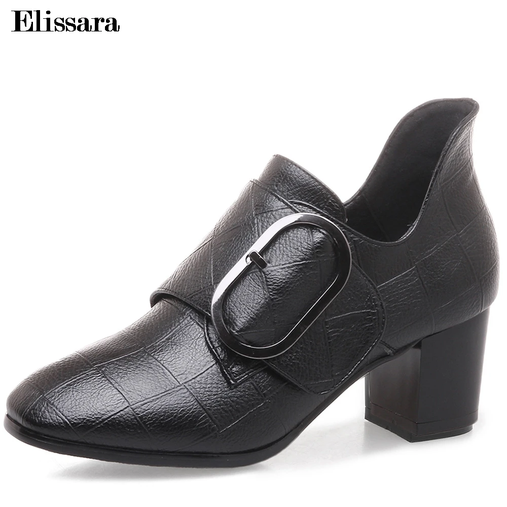 

Fashion Women Shoes 2018 Heel Woman Square Med Heels Round Toe Magic Stickers Retro Pumps Shoes Plus Size 33-43 Elissara