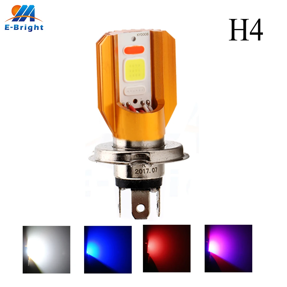 4pcs H4 9V 80V Strobe COB 3 SMD 12W 8000 K Motorcycle Headlights