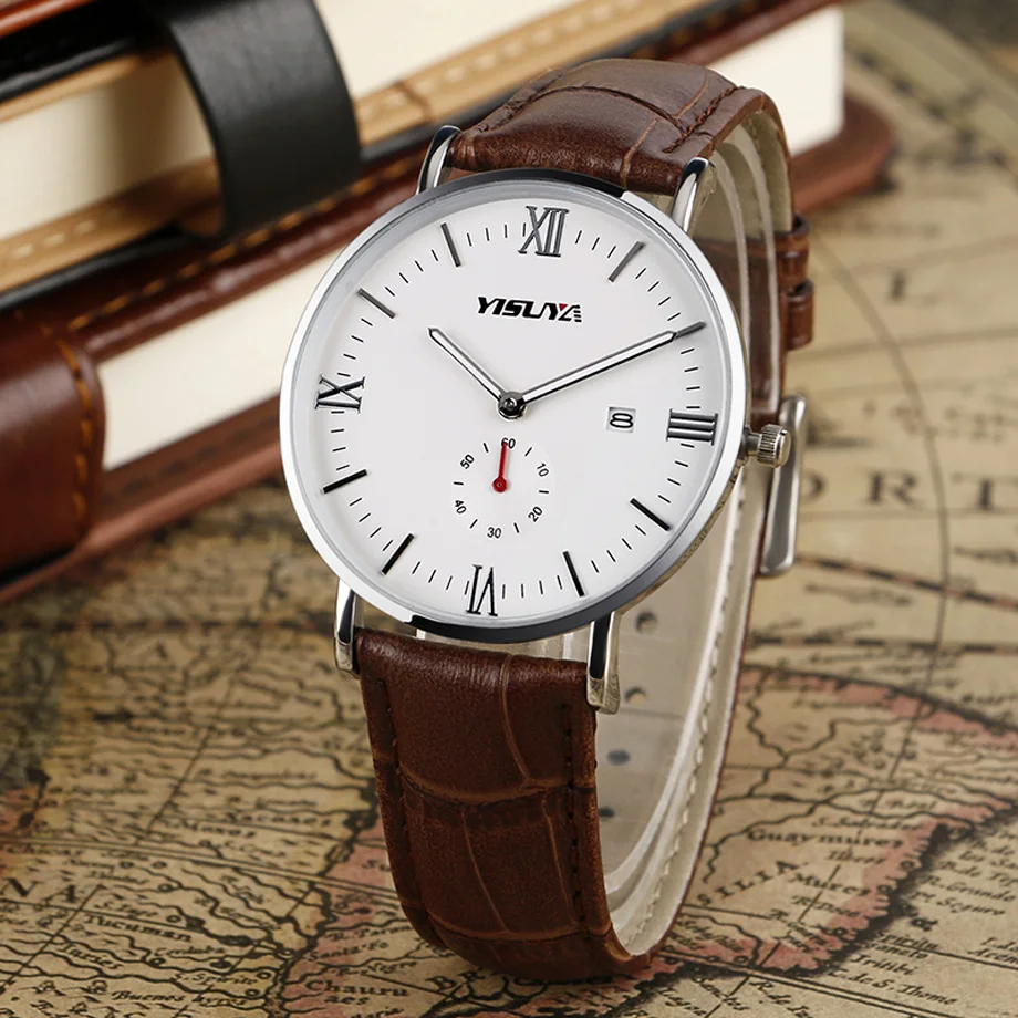 YISUYA Top Brand Luxury Women Watches Calendar Brown Genuine Leather Band Ladies Quartz Wristwatch Minimalist Sports Clock 2017  (10)