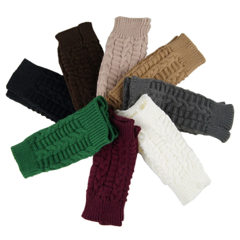 Warm Gloves Women Girls Winter Knitted Solid Color Mittens Fingerless Thick Artificial Wool Gloves