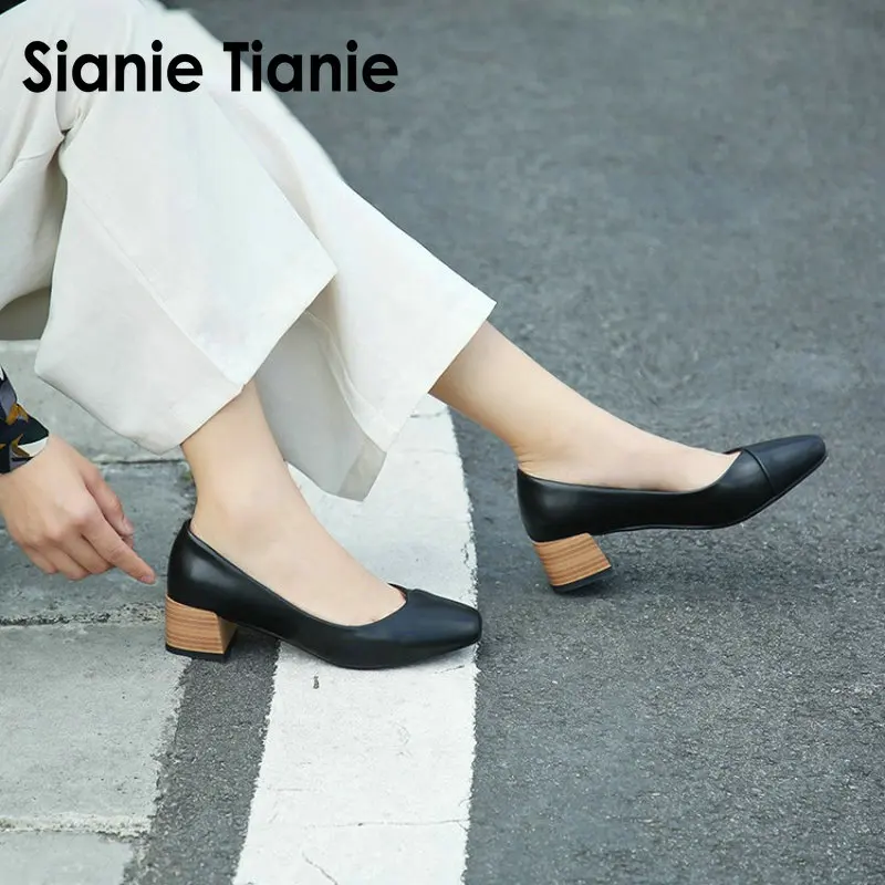 

Sianie Tianie fancy charm woman shoes shallow slip-on casual office career women shoes chunky med high heels pumps ladies shoes