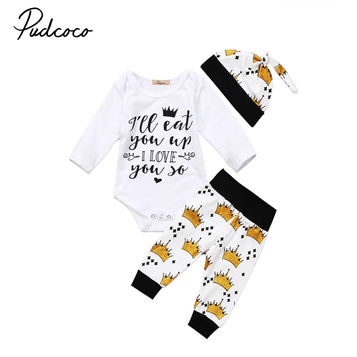 3PCS Newborn Baby Boy Girl Tops Romper Pants Leggings Hat Outfits Set Clothes US