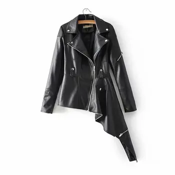 

2018 New Arrival Women Faux Leather Jacket and Coat Autumn Winter Lady Fashion High Street Irregular Leather Jacket Windbreaker