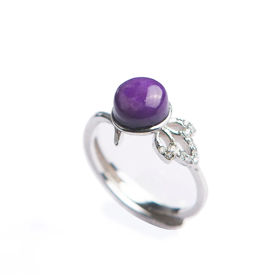 

Genuine Natural sugilite Gems Purple Crystal Round Stone Beads Women Adjustable Size Ring 7*7mm