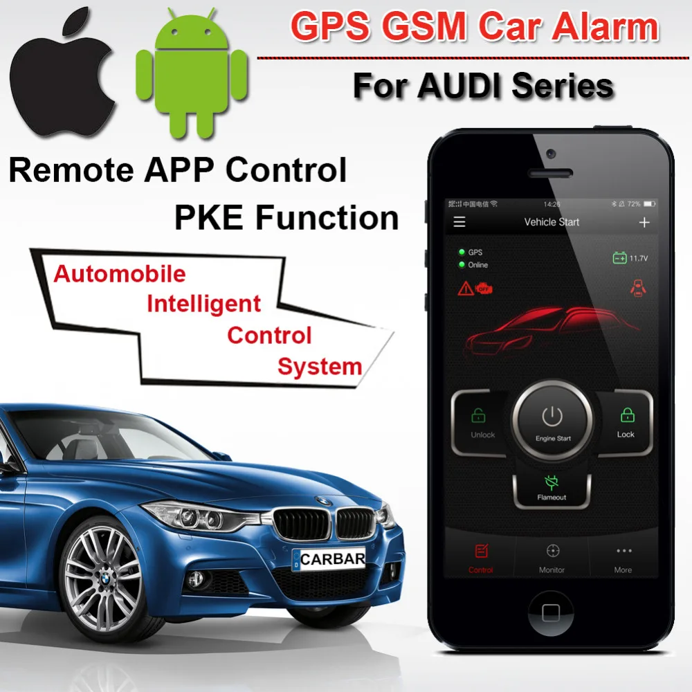 

IOS Android PKE Car Alarm System Start Stop Button for Audi Series Keyless Entry System GPS Tracker Alarm CARBAR