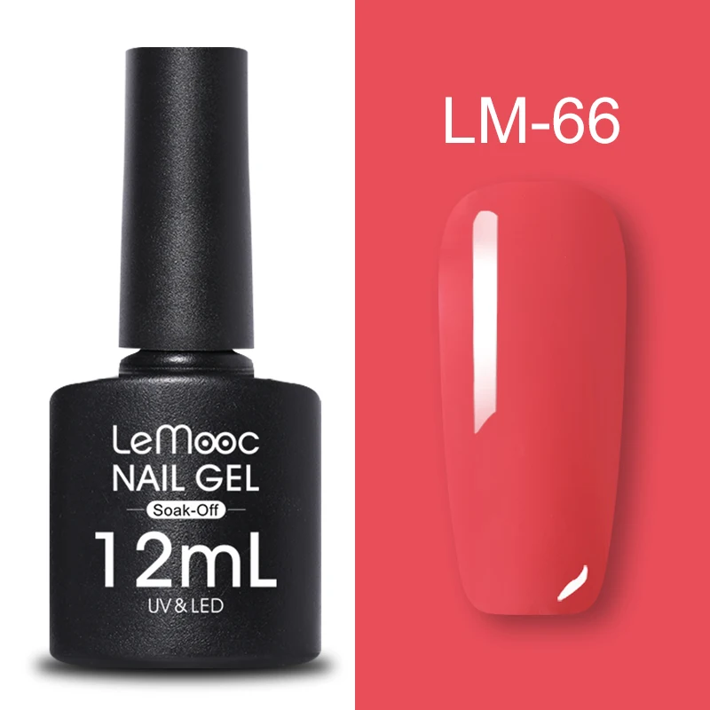 LM-66 LEMOOC, 12 мл, Цветной Гель-лак с блестками, долговечный, красный, серый, серия, впитывающий УФ-гель, лак для дизайна ногтей, гель - Цвет: LM-66