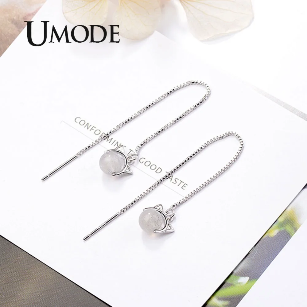 UMODE новые Клубничные кварцевые Висячие серьги для женщин милая кошка белая
