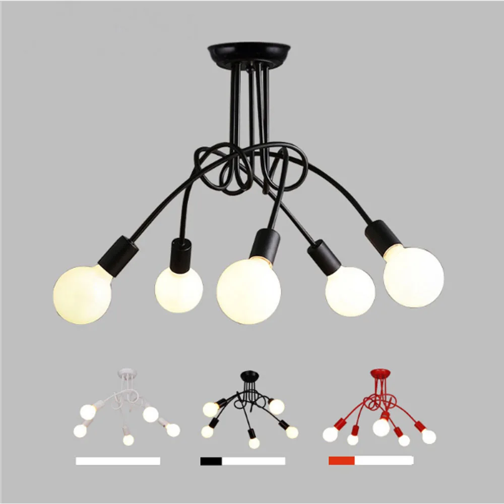 Креативная потолочная лампа в стиле ретро Черная/белая/красная 3/5 лампочек E27
