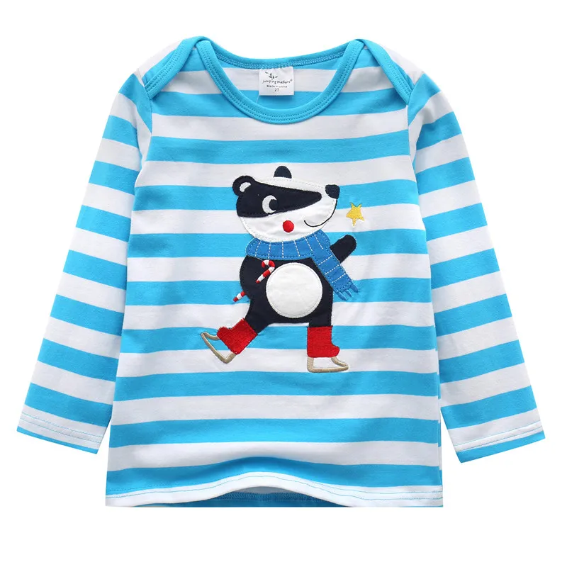 Jumping meter/топы для мальчиков; Детские футболки; брендовая Осенняя детская одежда; свитер для мальчиков; футболка в полоску; Одежда для мальчиков с изображением животных