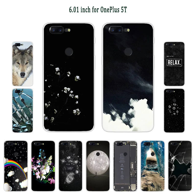 6.01 inch for OnePlus 5T Slim Transparent Silicone Rainbow Phone Case Fundas For One Plus 1+5T Shell Back Black Matte Cover |