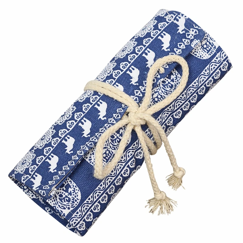 72 Holes Canvas Wrap Roll Up Pencil Case Pen Bags Holder Storage Pouch