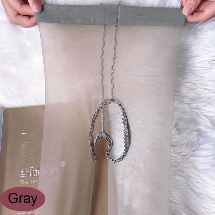 Женские 0D прозрачные колготки с вырезами, ультратонкие прозрачные колготки с открытой промежностью, невидимые чулки с 1 линией промежности - Цвет: gray