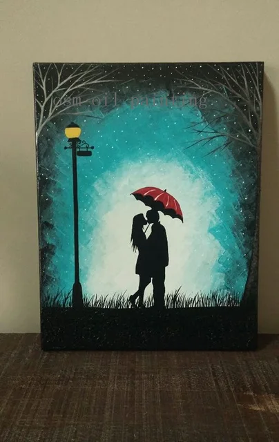 Couple With Red Umbrella Painting Couple With Red Umbrella Painting