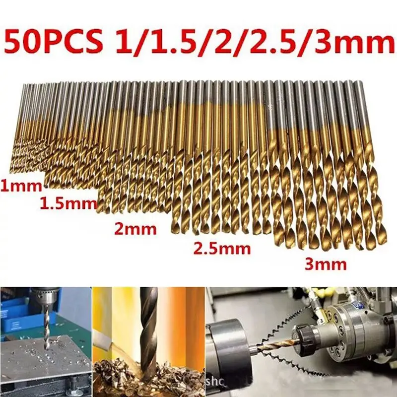 50 шт. высокое качество спиральное сверло HSS Высокоскоростная сталь с титановым покрытием набор сверл 1/1. 5/2/2,5/3 м Деревообрабатывающие инструменты Kelfebby