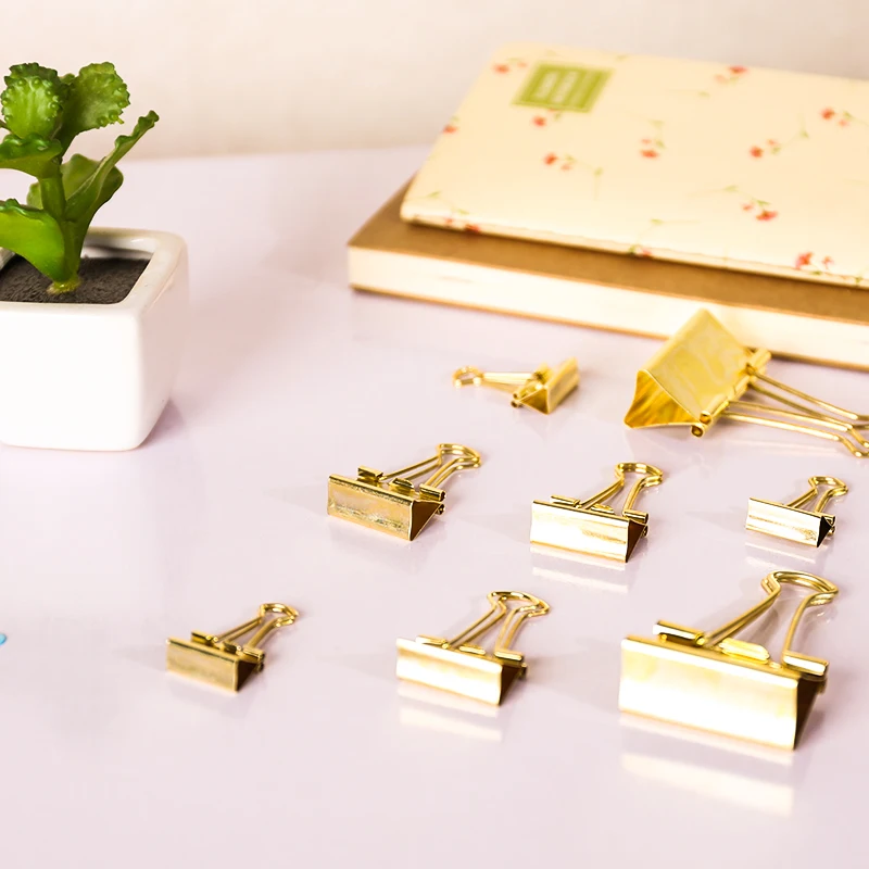3pcs/lot Solid Color Gold Metal Binder Clips Notes Letter Paper Clip Office Supplies