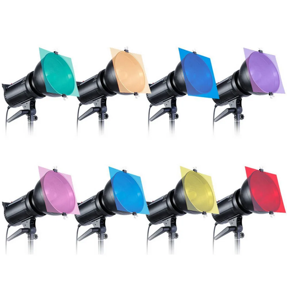 

Gosear 8 PCS 30 x 30cm Assorted Color Transparent Correction Light Gel Filter Film Sheet for Photo Studio LED Strobe Flashlight