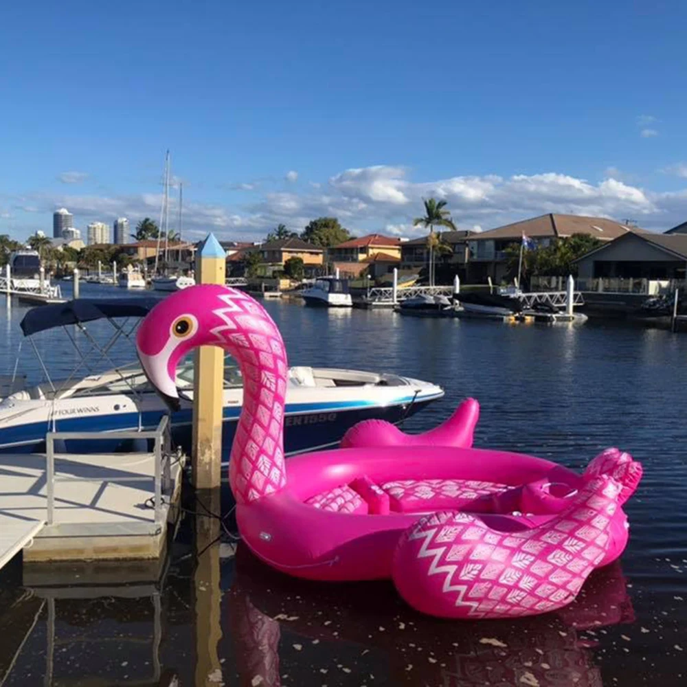 

2019 New Summer Inflatable Pool Party 305cm Huge inflatable Pool Float Giant Floating Flamingo Swimming Pool Island Lounge
