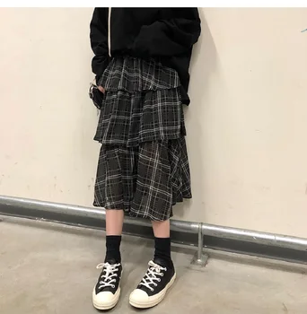 

Women Skirts Summer Plaid Skirt Loose High Waist Long Skirt 2019 New Fashion Casual A-line Cake Skirt Female