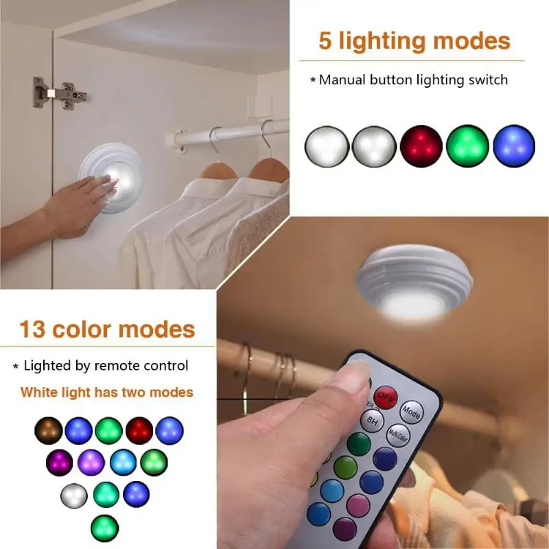 

5Pcs Wireless Dimmable Touch Sensor 13 Colors LED Under Kitchen Cabinets lights For Wardrobe Night lamp With Remote Control