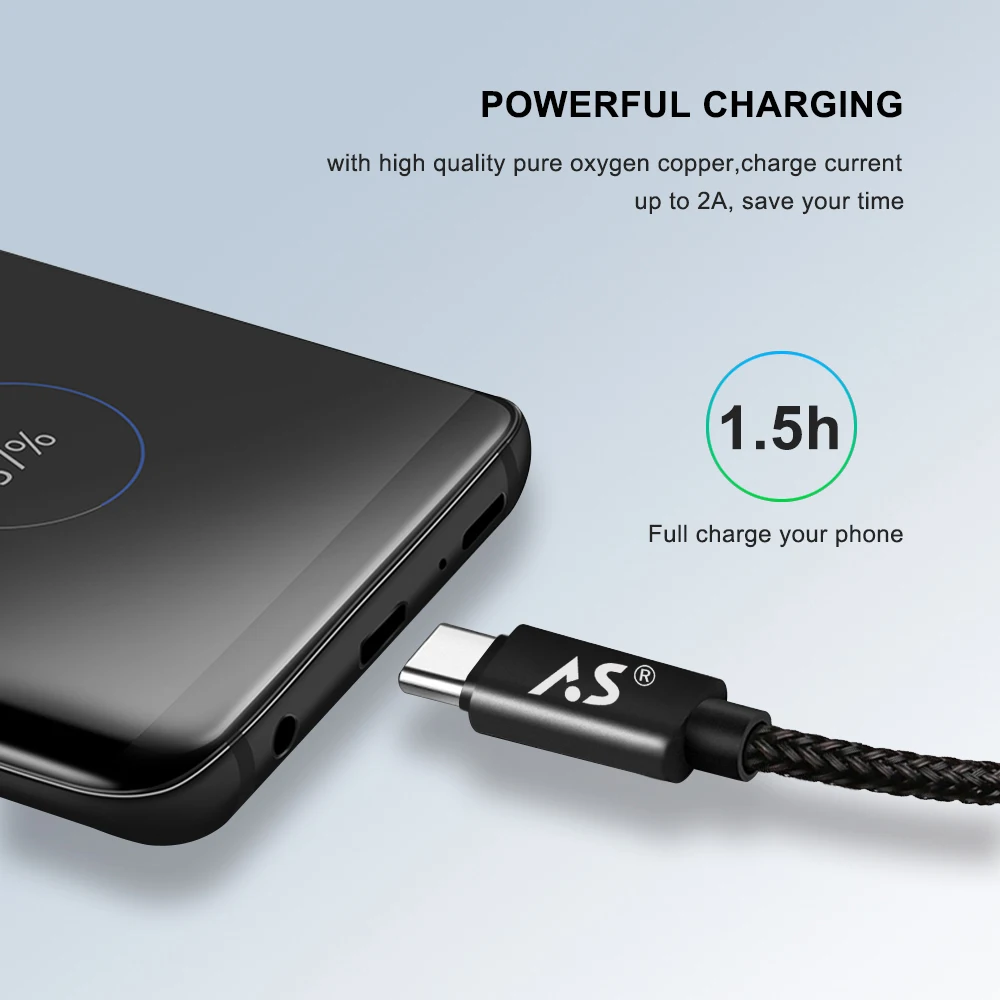 A.S 2.4A USB Type C кабель для Samsung S9 S8 One Plus 5t XiaoMi mi6 mi5 передачи данных быстрой зарядки 0 5 м 1