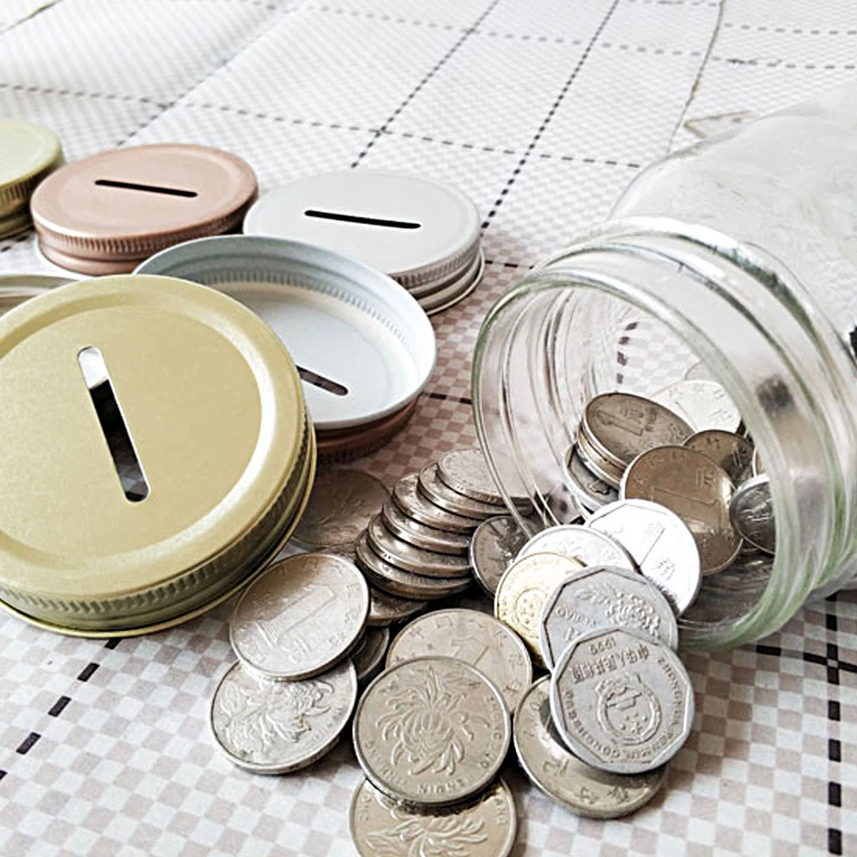 8Pcs Stainless Steel Coin Big Slot Lids Cover Inserts for 70mm Mason Jars Bottle 8Pcs Stainless Steel Coin Big Slot Lids Cover Inserts for 70mm Mason Jars Bottle