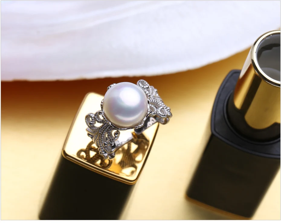Fenasy натуральный пресноводный жемчуг кольца для женщин Роскошные резные дворец Стиль Большие размеры Свадебные Обручение кольцо из