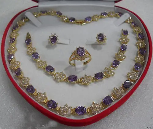 

free shipping>>> Mother's gift purple Crystal 18KGP Earring Bracelet Necklace Ring(No box) hot