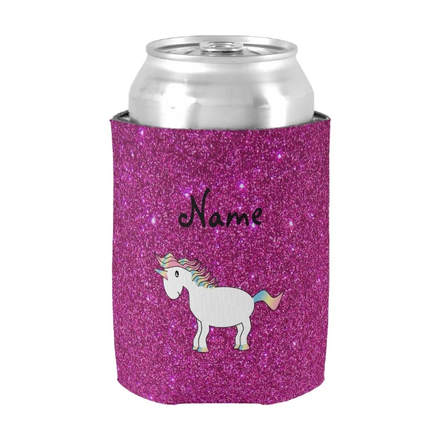 Personalized Name Can Cooler Pink Glitter Unicorn Can Cooler Nevada
